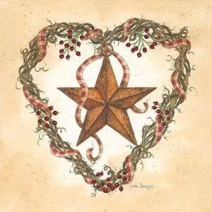  Linda Spivey   Barn Star With Heart Wreath Canvas