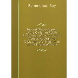   Criticisms of J. Marshman in the Friend of India Rammohun Roy Books