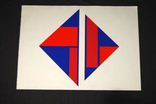 Ilya Bolotowsky BLUE RED DIAMOND Geometric Art  