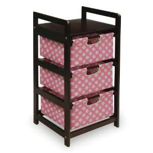  Espresso Three Drawer Hamper/Storage Unit   Pink/Polka Dots Baby