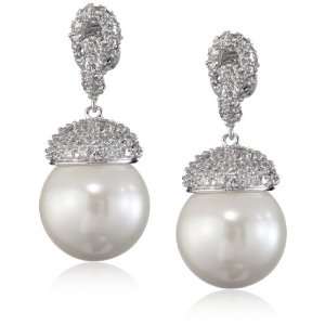 CZ by Kenneth Jay Lane Trend CZ Pave White Glass Simulated Pearl 