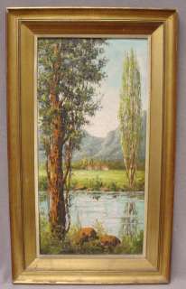Great old oil on canvas landscape painting # 07444  