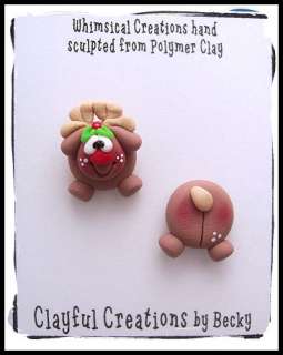 Beckys Polymer Clay   Uh Oh Reindeer Earrings, Post  