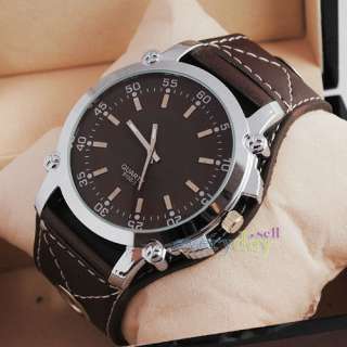   Watch Brown Leather MENS Wristwatch Arabic No.Newest GIFT  