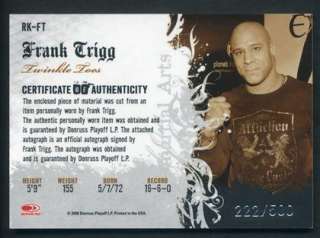 2008 Donruss Americana Ring Kings Frank Trigg Relic Auto Certified 