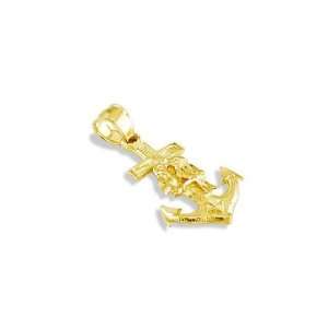  Solid 14k Yellow Gold Kissing Love Birds Anchor Pendant Jewelry