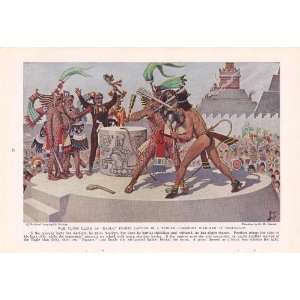  1937 Aztec Eagles Battle Captives   H. M. Herget Vintage Art 
