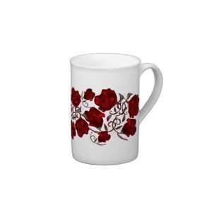  Red Roses on White Bone China Coffee Cups Kitchen 