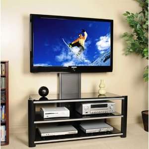   TV Stand with Mount and Glass Shelves in Black Finish