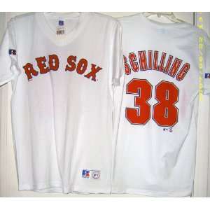  MLB Curt Schilling #38 Boston Red Sox Jersey Tee White 