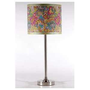  Pink Turquoise Green Print Shaded Silver Metal Table Lamp 