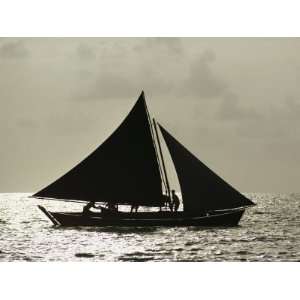 Silhouetted Cat Boat on a Sea of Silver at Twilight Photographic 