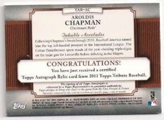 2011 AROLDIS CHAPMAN Topps Tribute Jersey Auto GOLD #d 1/20 Read 