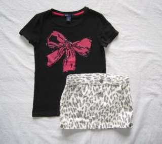 Gap Twist & Shout Leopard Skirt & Sparkly Bow Graphic Top Outfit S 6 7 