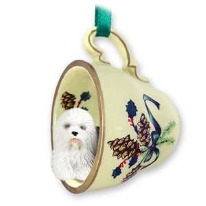 Old English Sheepdog Green Holiday Tea Cup Dog Ornament