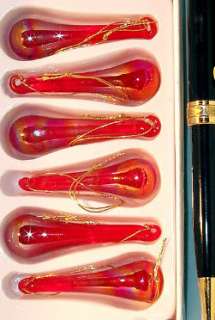 Tear Drop Shape Amber RED XS ArtGlass Ornament 6 pcs (643407012681 