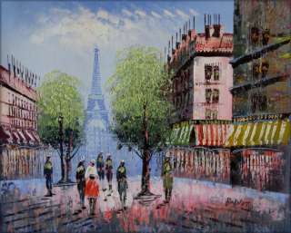  Hand Painted Oil Painting Street Paris with Eiffel Tower  