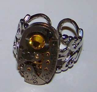 Sunflower Gem STEAMPUNK Vintage Watch Gear RING Jewelry Published 