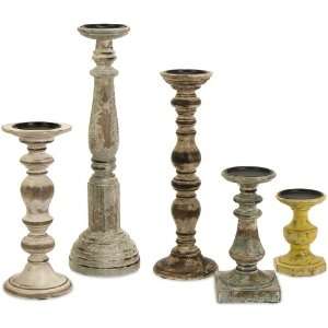  Kanan Wood Candleholders In Distressed Finishes   Set of 5 
