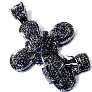 Black Plated Hip Hop Crystals Blackout Micro Pave Mens Religious Hand 