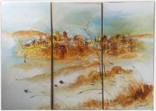 JUDAICA TRIPTYCH JERUSALEM 35 * 28 ORIGINAL PAINTING MADE WITH HOLY 