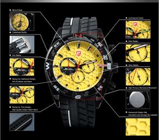   Automatic Mechanical Date Day Yellow Men F1 Sports Wrist Army Watch