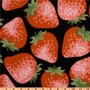 44 Wide Kokka Trefle Oxford Cotton Canvas Strawberries Black Fabric 