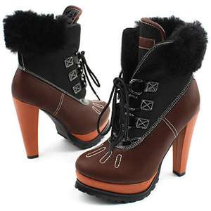 New Ankle Boots Platform High Heels Fur Trimming Lace Up Boots  