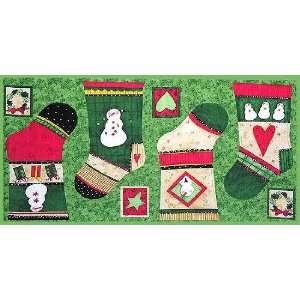   Snow Special Christmas Stocking Panel Light Green Fabric By The Panel