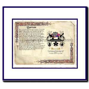  Barson Coat of Arms/ Family History Wood Framed