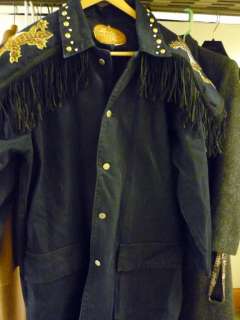 VINTAGE WESTERN DUSTER RIDING TRENCH COAT BEADED LIZARDS FRINGE COTTON 