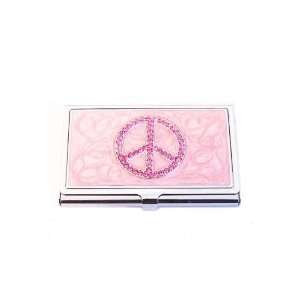  Pink Crystal Peace Sign Business Card ID Case Holder 
