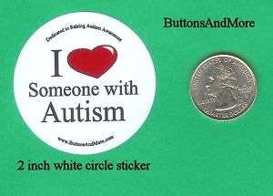 set of 20 stickers 2 inch   I heart someone with Autism  