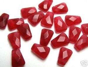 TEN (10) RUBY RED JADE 13x18mm Faceted Trapezoid Beads  