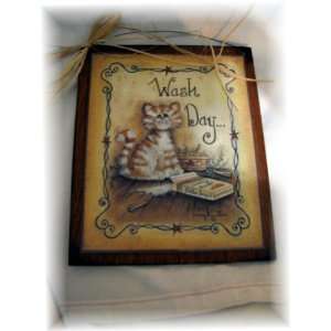  Kitty Cat Wash Day Laundry Room Country Wooden Wall Art 