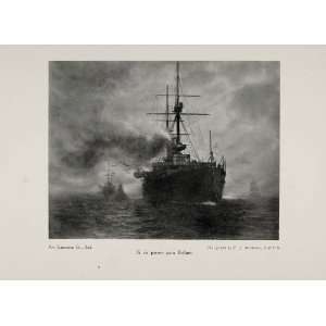 1911 Print Ship War Peace Si vis pacem para bellum Battleship Smoke 