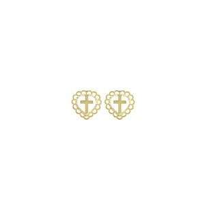  ZALES Heart Cross Stud Earrings in Polished 14K Gold gold 