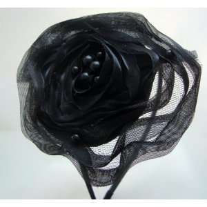   Black Satin Ribbon and Beaded Spiral Headband Hat, Limited. Beauty