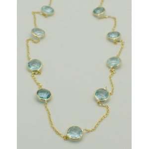  14K Yellow Gold Blue Topaz Fancy Cut Gemstone Necklace 16 