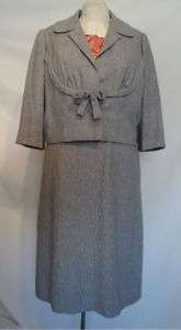 Fab Vintage Gray Wool & Floral Rayon Dress Outfit B42 L  