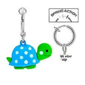   Belly Navel Non Clip on Aqua Lt Blue & Green Cute Turtle dangle Ring