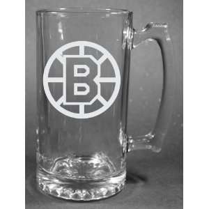   Bruins Laser Etched 27oz Glass Beer Mug 