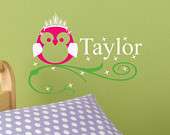 GIrls Baby Princess OWL with tiara crown custom Name Nursery Vinyl 