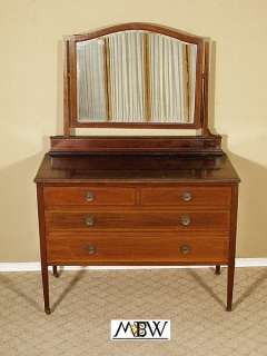 Antique English Mahogany Vanity Dresser Chest w/ Mirror e02b  