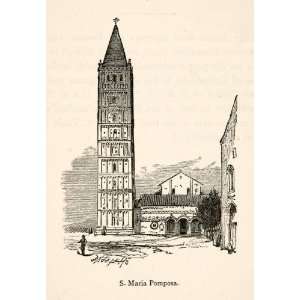 1876 Wood Engraving Saint Maria Pomposa Benedictine Monastery Ferrara 