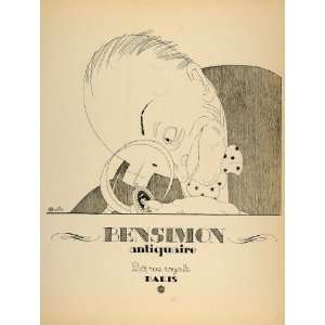  1928 Lithograph Bensimon Antiques Magnifying Glass 