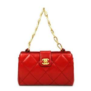 AUTHENTIC VTG CHANEL® CC LOGO RED DIAMOND QUILTED LAMBSKIN MATTE GOLD 