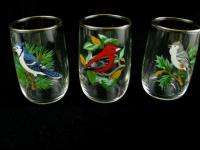 Vintage West Virginia Glass Song Birds Orange Juice Pitcher Glasses 