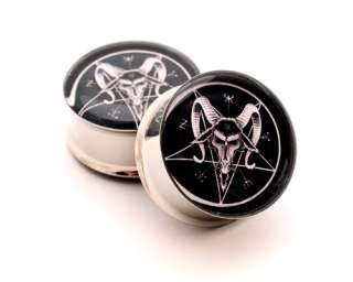 Pair of Baphomet Picture Plugs STYLE 2 gauges Choose Size new  