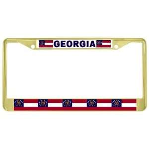  Georgia GA State Flag Gold Tone Metal License Plate Frame 